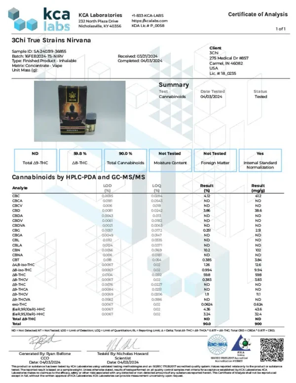 3CHI | True Strain THC Vape Pod – Nirvana | Indica – 2g Disposable Vape Pod