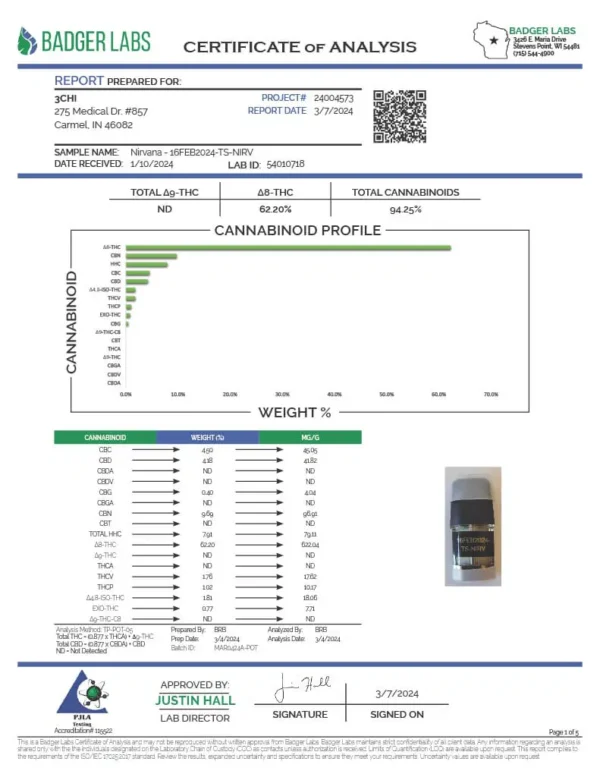 3CHI | True Strain THC Vape Pod – Nirvana | Indica – 2g Disposable Vape Pod