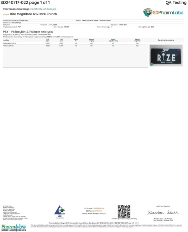 Rize | Dark Crunch Mushroom Chocolate Bar | Megasdose 12g Bar