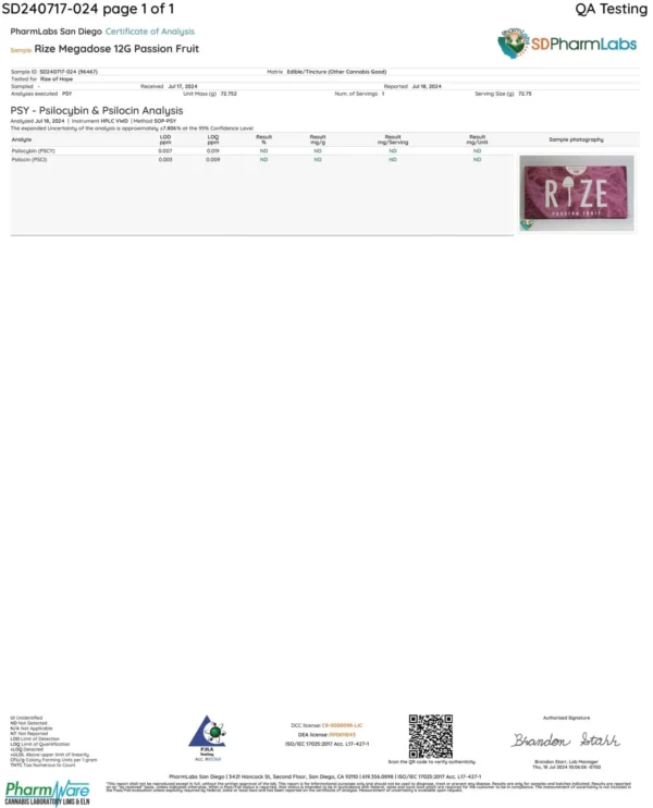 Rize | Passion Fruit Mushroom Chocolate Bar | Megasdose 12g Bar