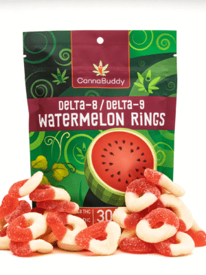 CannaBuddy Delta-8 / Delta-9 Watermelon Rings (600 mg Total Delta-8-THC + 600 mg Total Delta-9-THC) – A Powerful THC Experience with a Refreshing Twist