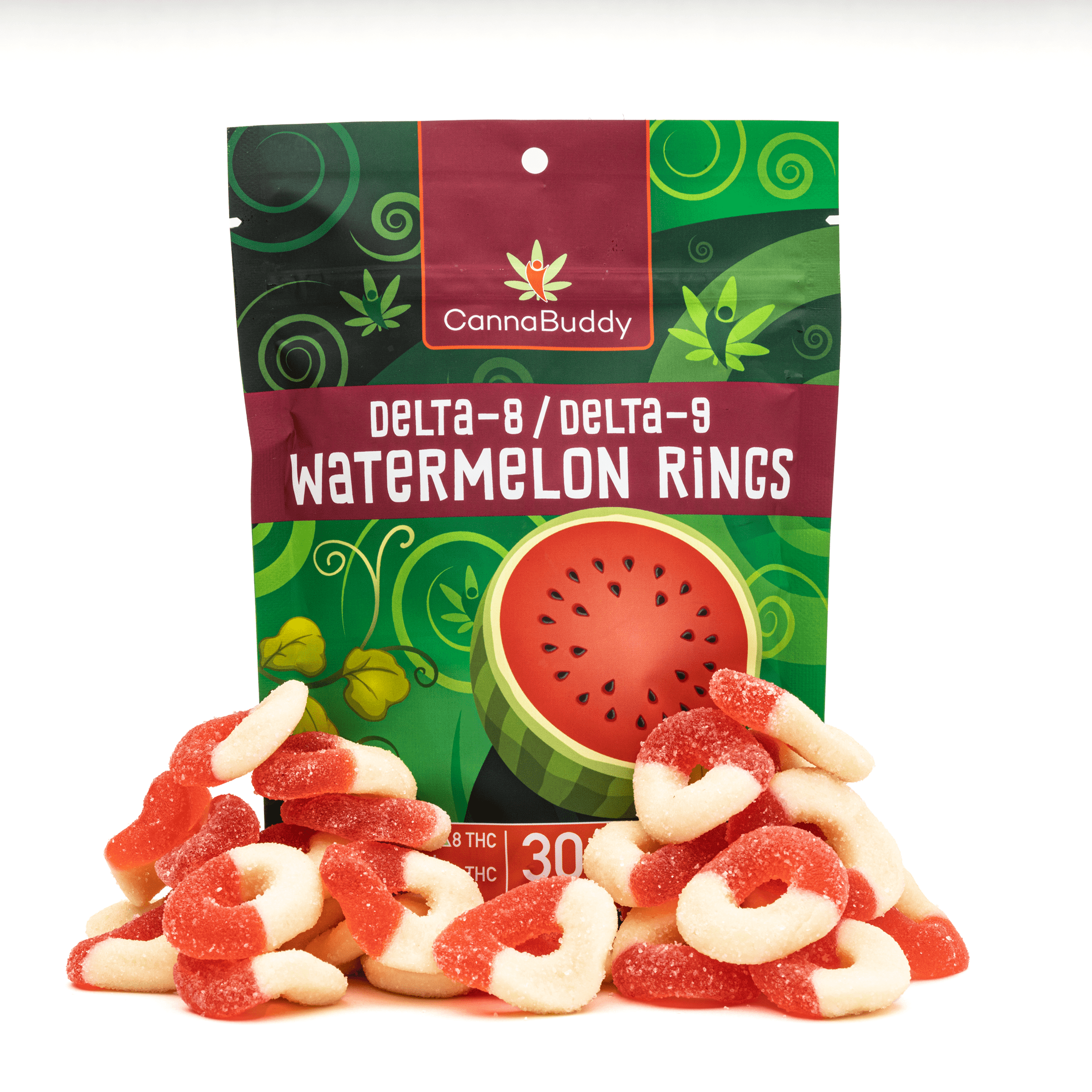 CannaBuddy Delta-8 / Delta-9 Watermelon Rings (600 mg Total Delta-8-THC + 600 mg Total Delta-9-THC) – A Powerful THC Experience with a Refreshing Twist