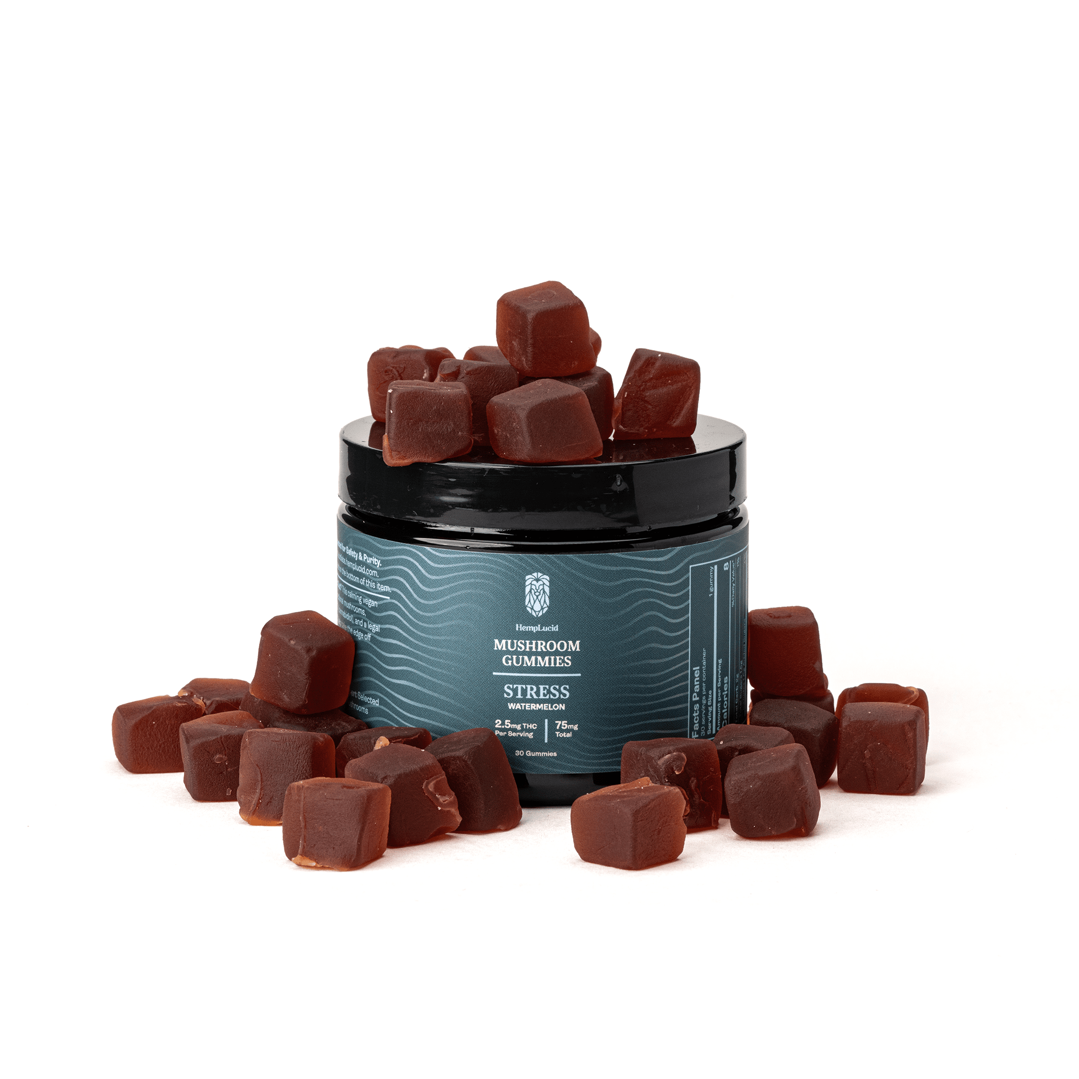 Hemplucid Stress Mushroom Gummies – Watermelon (750 mg Total CBD + 75 mg Total Delta‑9‑THC)