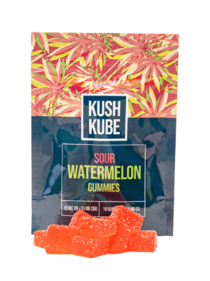 Kush Kube Delta-9 + CBD Gummies – Sour Watermelon: A Zesty, Balanced Fusion of Euphoria and Calm