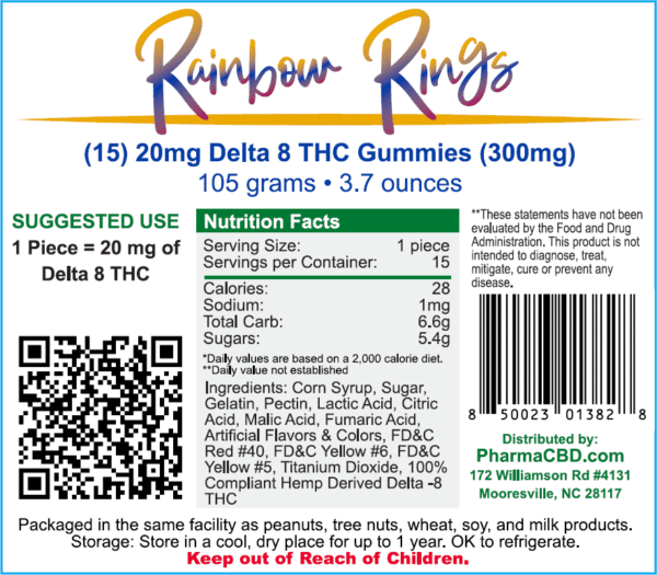 PharmaCBD Delta-8 Rainbow Rings (300 mg Total Delta-8-THC): A Colorful, Uplifting Edible Experience