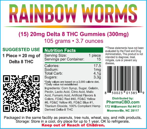 PharmaCBD Delta-8 Rainbow Gummy Worms (300 mg Total Delta-8-THC): A Delicious Journey into Delta-8 Wellness