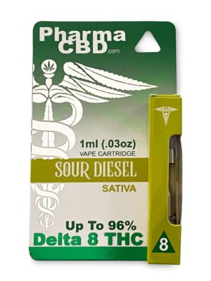PharmaCBD Sour Diesel Delta-8-THC Vape Cartridge – A Sativa Powerhouse for Energy & Focus