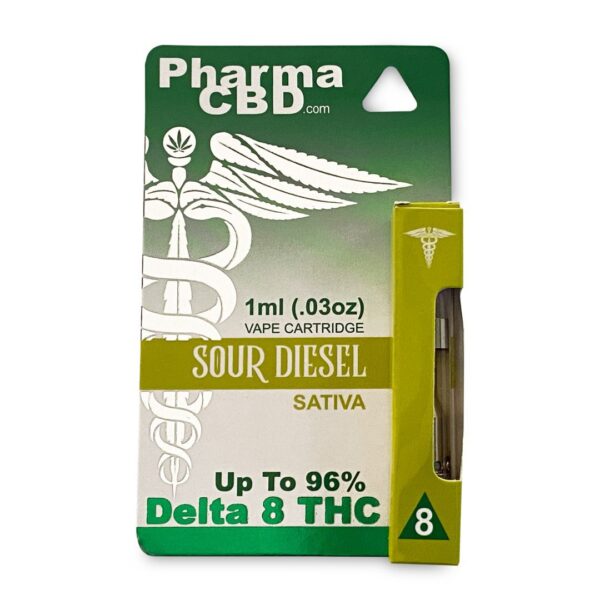 PharmaCBD Sour Diesel Delta-8-THC Vape Cartridge – A Sativa Powerhouse for Energy & Focus
