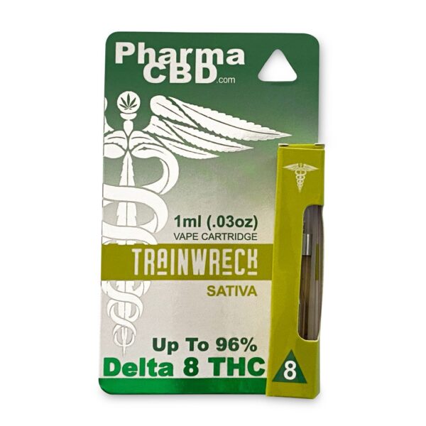 PharmaCBD-Trainwreck-Delta-8-THC-Vape-Cartridge-Front-scaled-1.jpg PharmaCBD Trainwreck Delta-8-THC Vape Cartridge (Sativa) – Elevate Your Mind with Energy and Clarity