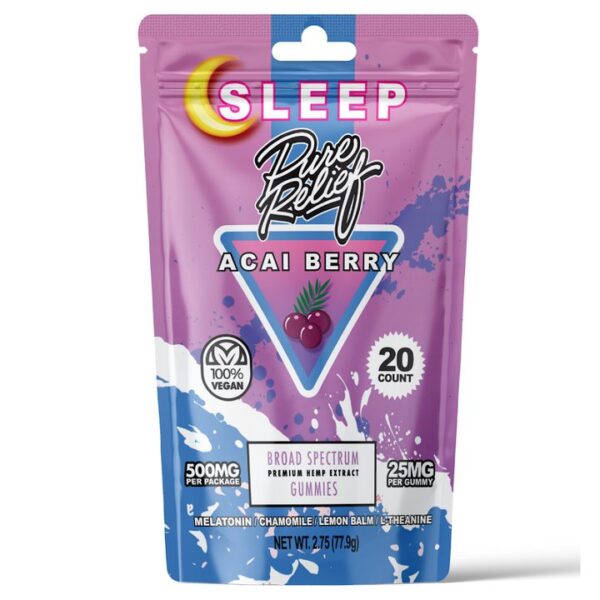 Pure-Relief-Sleep-CBD-Gummies-Acai-Berry-400-mg-Total-CBD-100-mg-Total-CBN-Front-of-Package.jpg Pure Relief Sleep CBD Gummies – Acai Berry (400 mg Total CBD / 100 mg Total CBN)