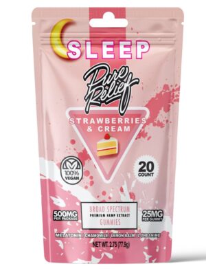 Pure Relief Sleep CBD Gummies – Strawberries & Cream (400 mg Total CBD / 100 mg Total CBN)
