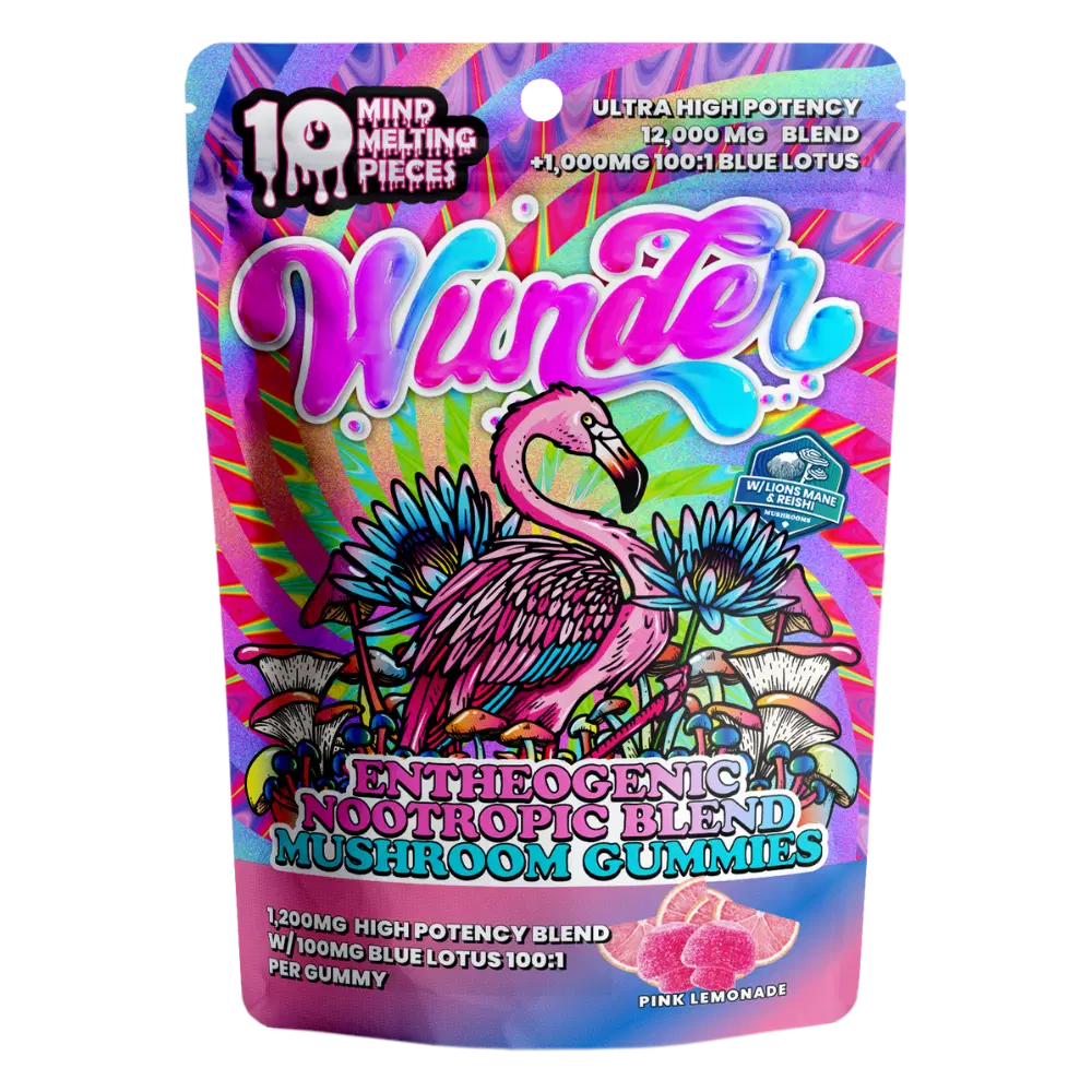 Wunder | Pink Lemonade Mushroom Gummies with Blue Lotus | 1200mg Entheogenic Extract + 100mg Blue Lotus – 10ct
