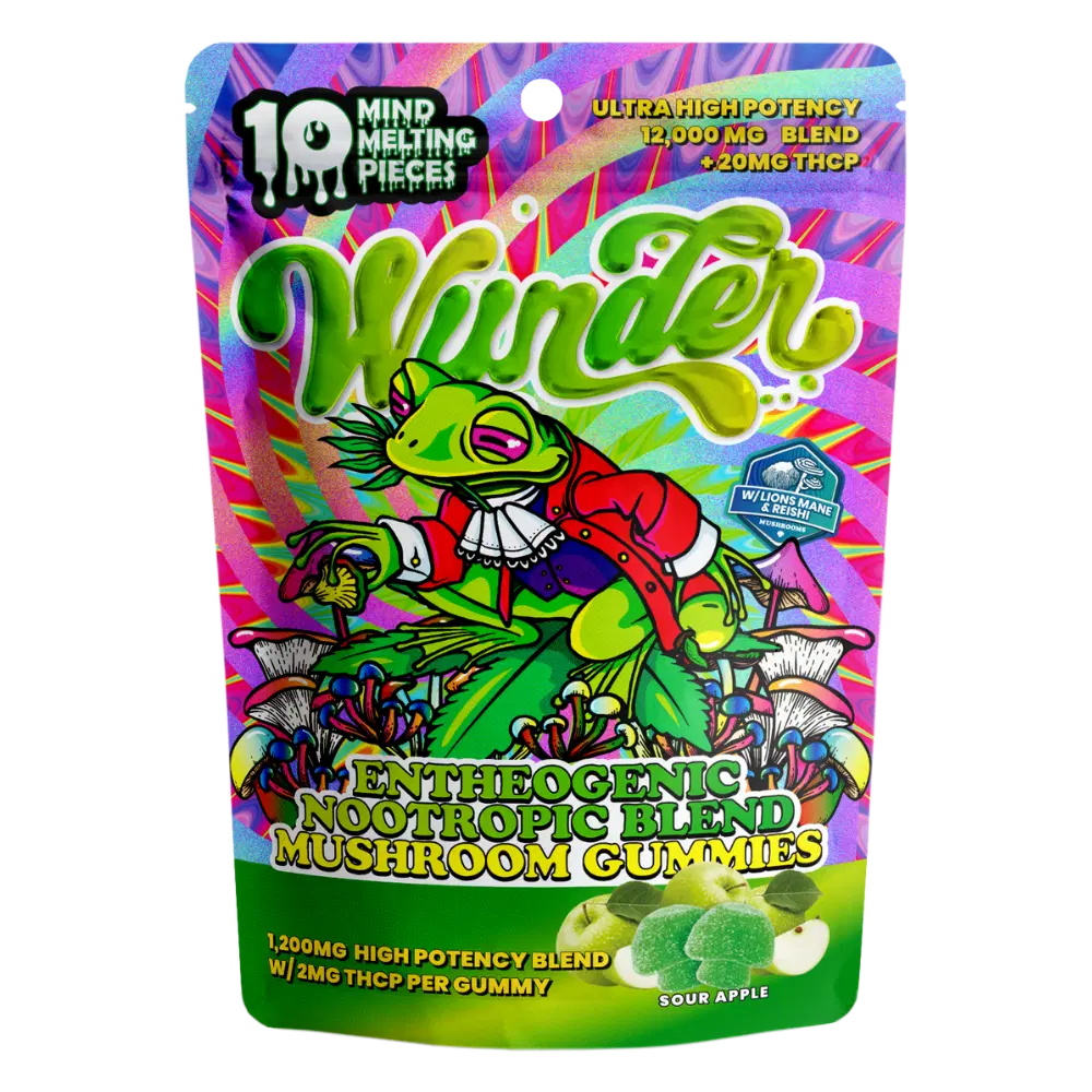 Wunder | Sour Apple Mushroom Gummies with THCp | 1200mg Entheogenic Extract + 2mg THCp – 10ct