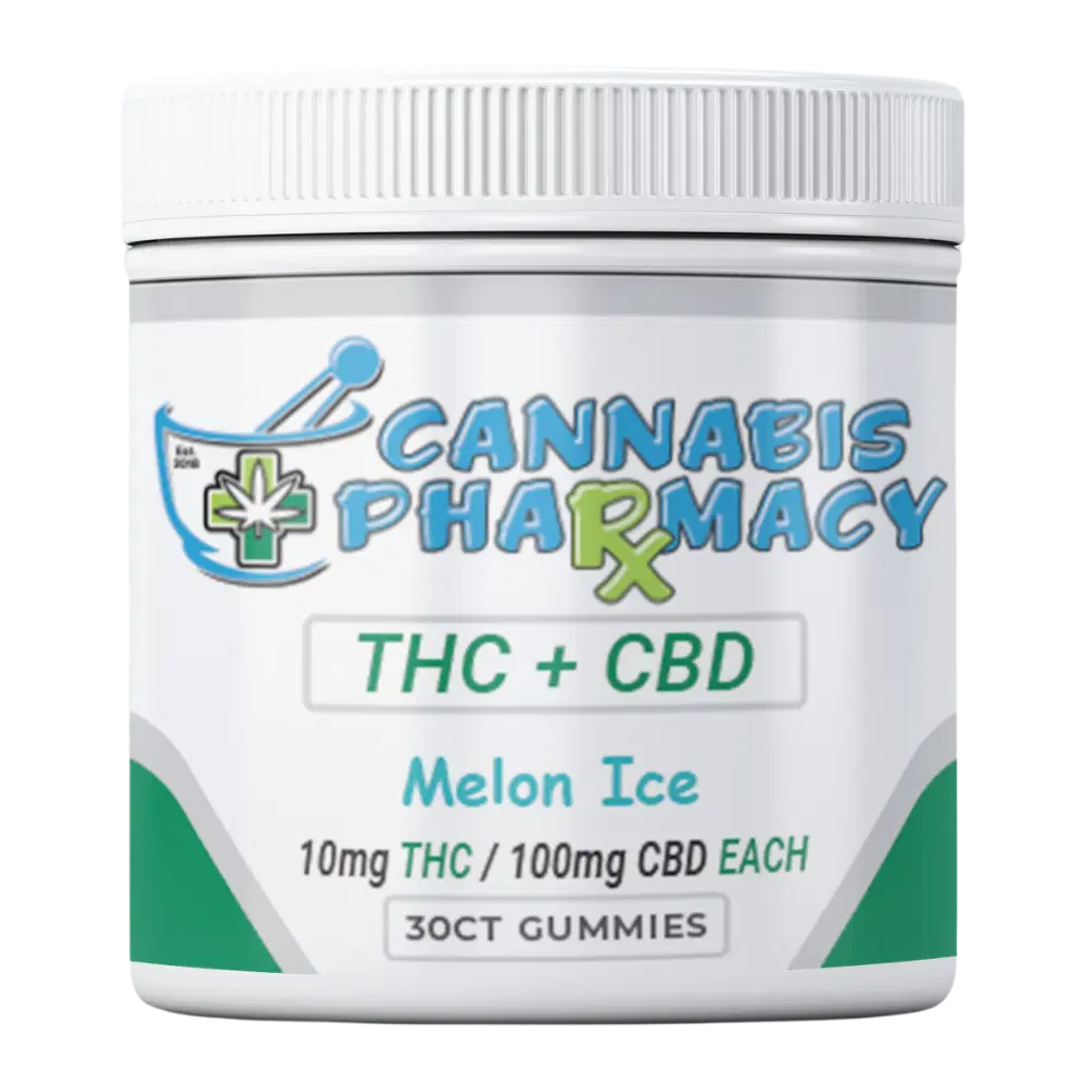 Elite Cannacy THC Blend CBD Gummies | 100mg CBD + 10mg Delta-9 THC – Melon Ice – 30ct