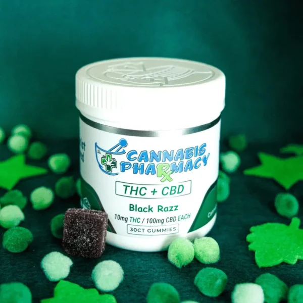 Elite Cannacy THC Blend CBD Gummies | 100mg CBD + 10mg Delta-9 THC – Black Razz – 30ct